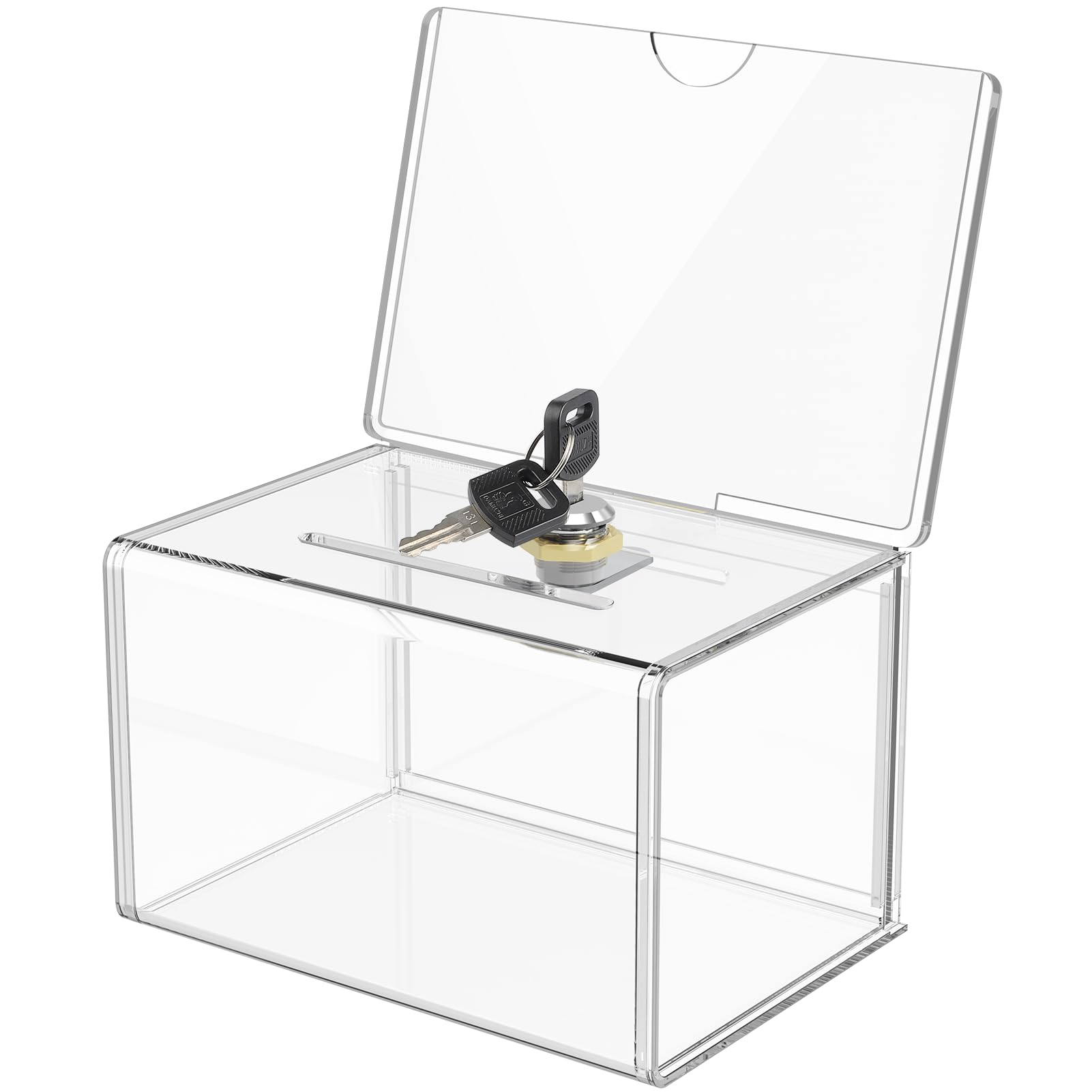 Maxgear Acrylic Donation Box With Lock And Sign Holder, Clear Ballot Box Donation Boxes For Fundraising (6.2' X 4.5' X 4') Wi