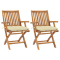vidaXL 2X Solid Teak Wood Patio Chairs - Cream White Cushions - Foldable Garden Seat - Waterproof - Outdoor Furniture - Deck - 22" x 22.8" x 34.6"