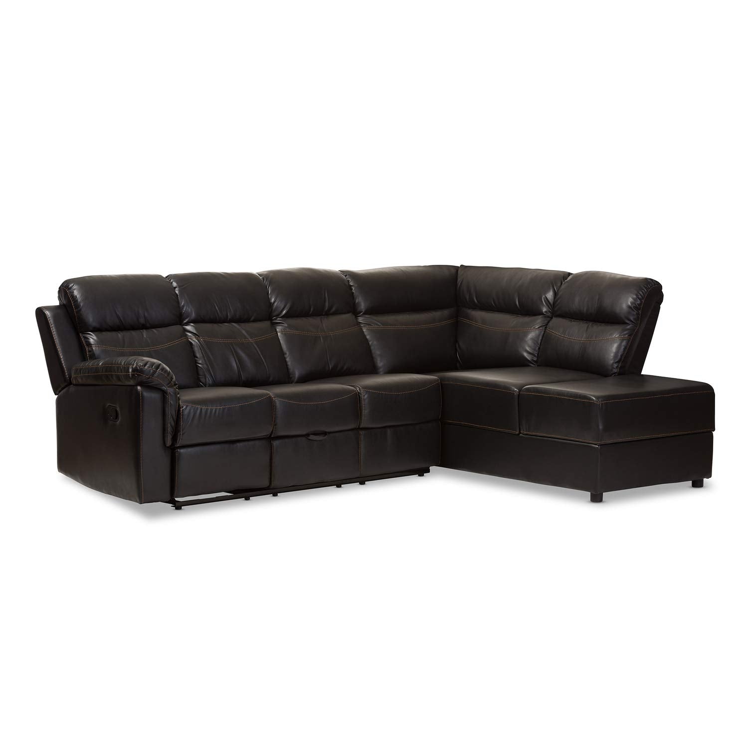 Baxton Studio Roland Modern and Contemporary Black Faux Leather 2-Piece Sectional with Recliner and Storage Chaise