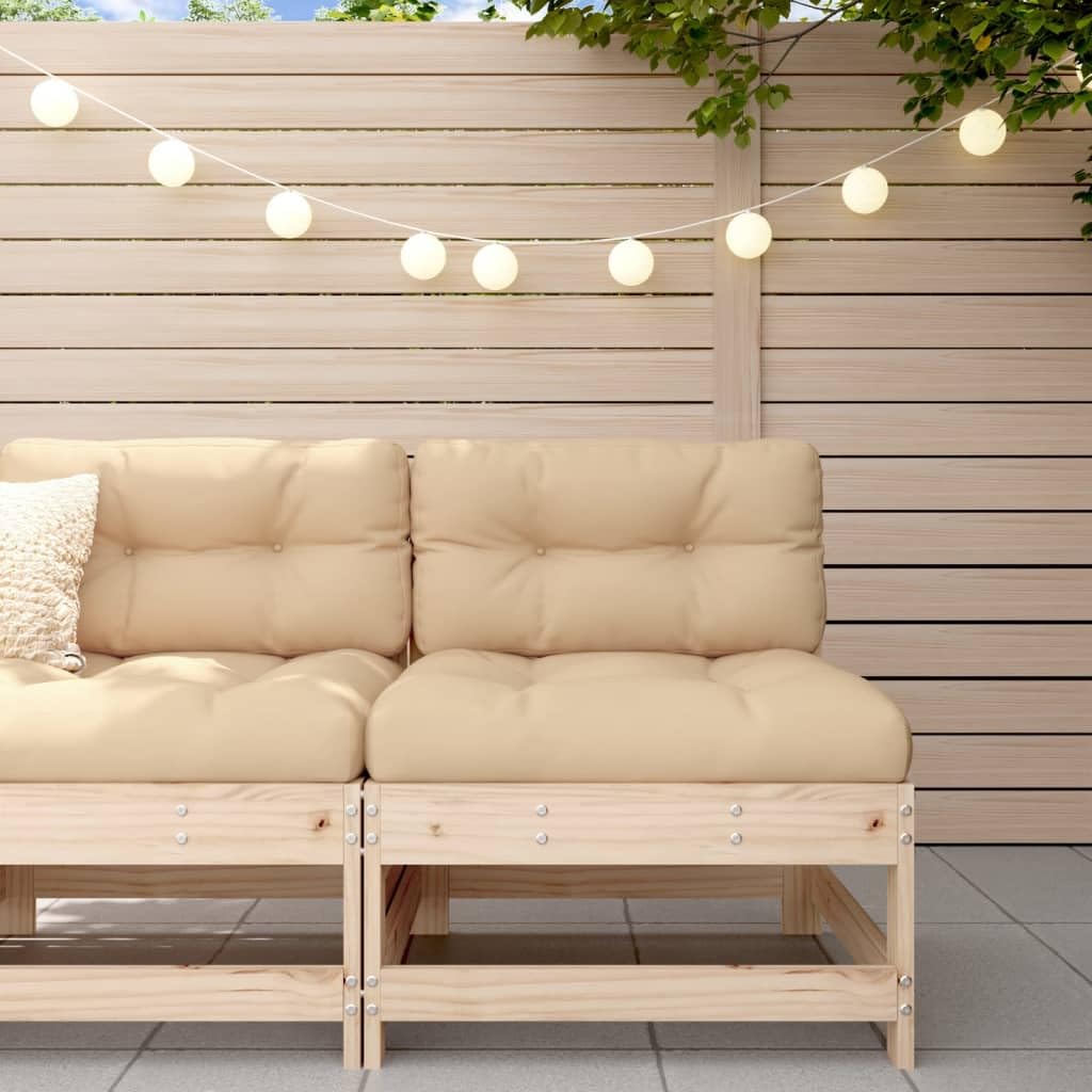 vidaXL Solid Pine Wood Middle Sofa with Cushions - Sturdy Outdoor Seating Furniture with Slatted Design and Comfortable Cushions for Garden, Patio, Terrace