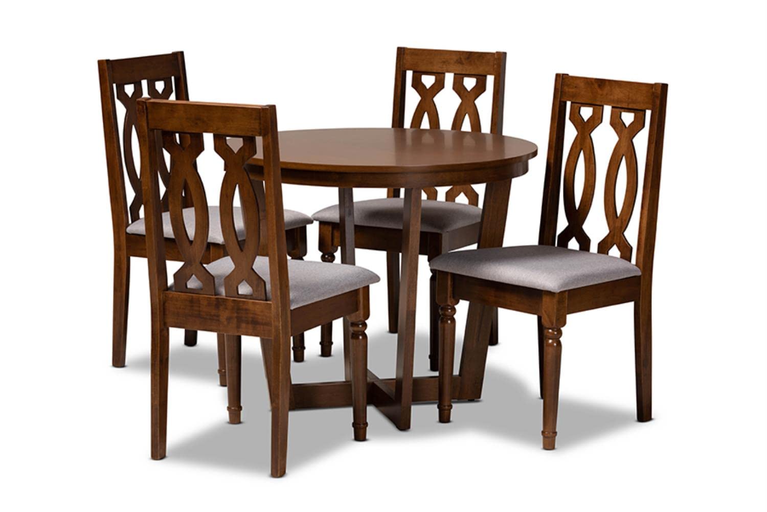 Baxton Studio Julie Modern and Contemporary Grey Fabric Upholstered and Walnut Brown Finished Wood 5-Piece Dining Set