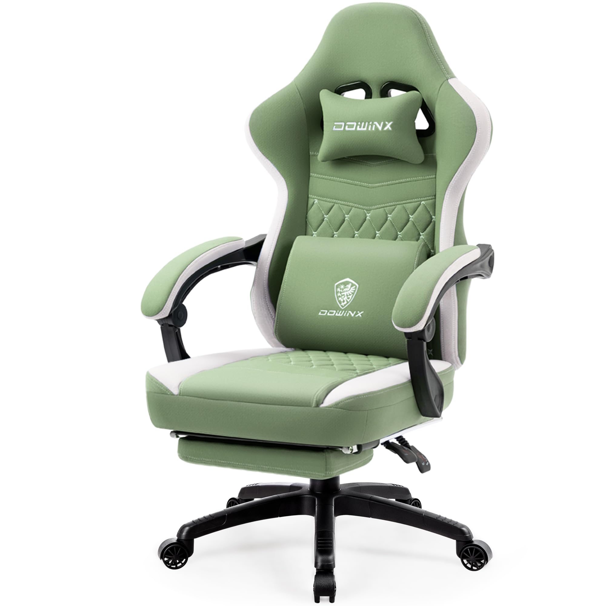 Dowinx Gaming Chair Breathable Fabric Computer Chair With Pocket Spring Cushion, Comfortable Office Chair With Gel Pad And Storage Bag,Massage Game Chair With Footrest,Green