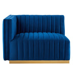 Modway Conjure Channel Tufted Performance Velvet Left-Arm Chair in Gold/Navy
