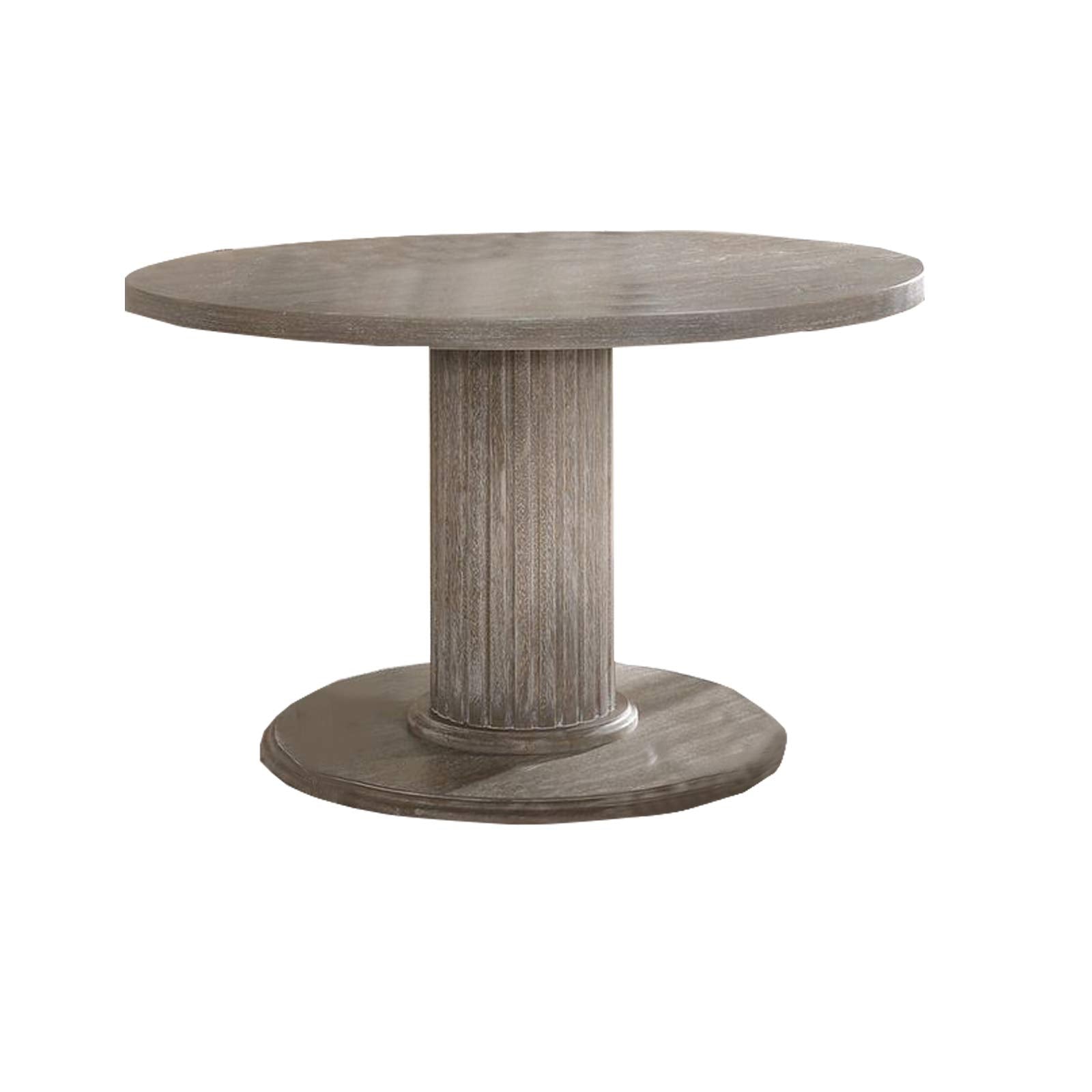 Benjara Round Dining Table With Fluted Column Pedestal Base, Gray