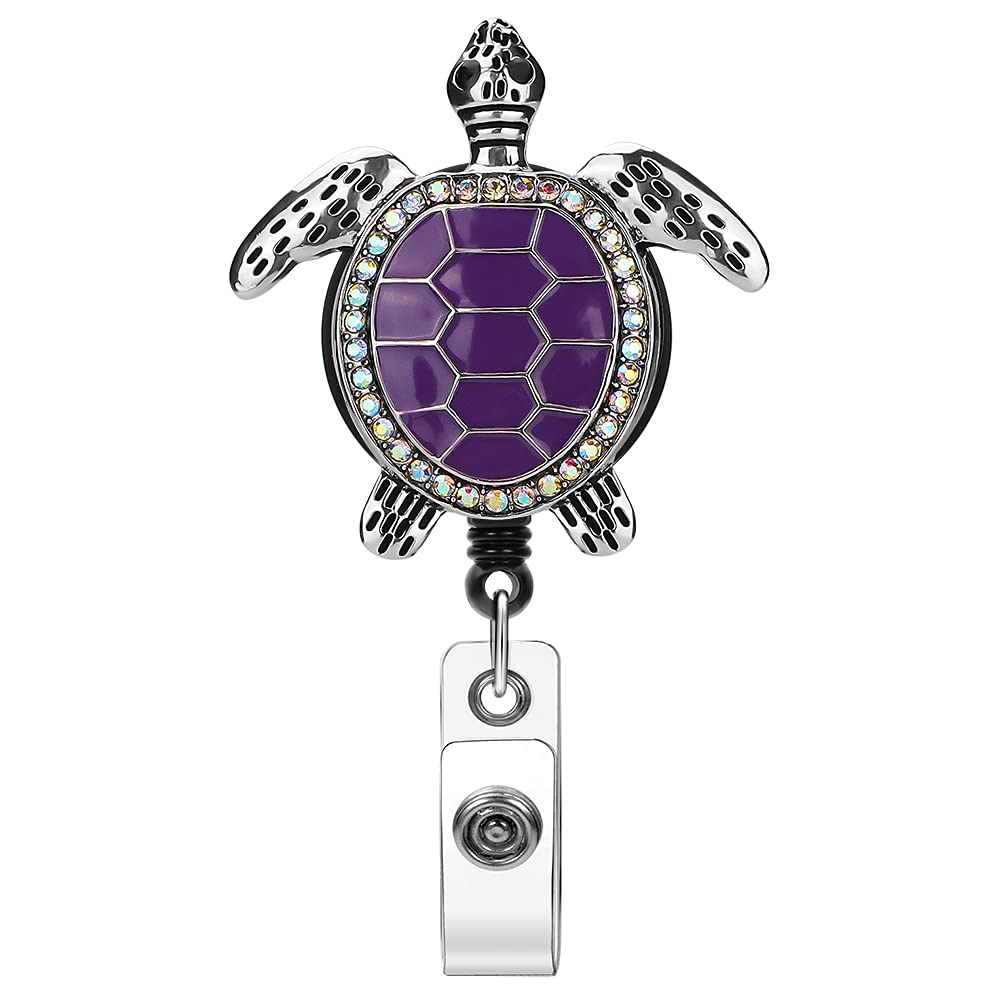 Soleebee Enamel Sea Turtle Badge Reel, 24' Retractable Badge Holder With Swivel Alligator Clip Bling Rhinestone Id Badge Holder