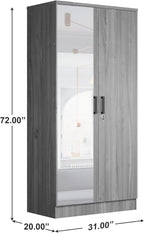 Woodpeckers Furniture And Mattress 2 Doors Wardrobe Mirrored Door (Grey)