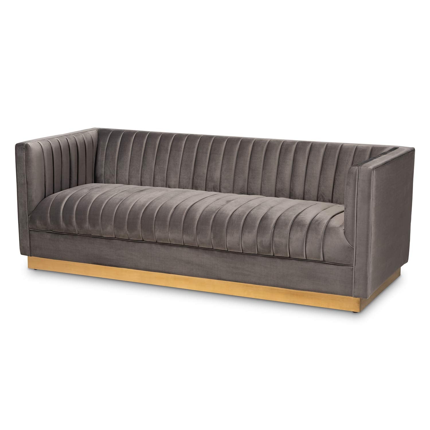 Baxton Studio Aveline Glam and Luxe Grey Velvet Fabric Upholstered Brushed Gold Finished 2-Piece Living Room Set