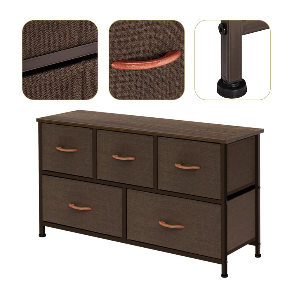 Azl1 Life Concept Extra Wide Dresser Storage Tower With Sturdy Steel Frame, 5 Drawers Of Easy-Pull Fabric Bins, Organizer Unit For Bedroom, Hallway, Entryway, Coffee