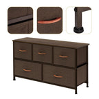 Azl1 Life Concept Extra Wide Dresser Storage Tower With Sturdy Steel Frame, 5 Drawers Of Easy-Pull Fabric Bins, Organizer Unit For Bedroom, Hallway, Entryway, Coffee