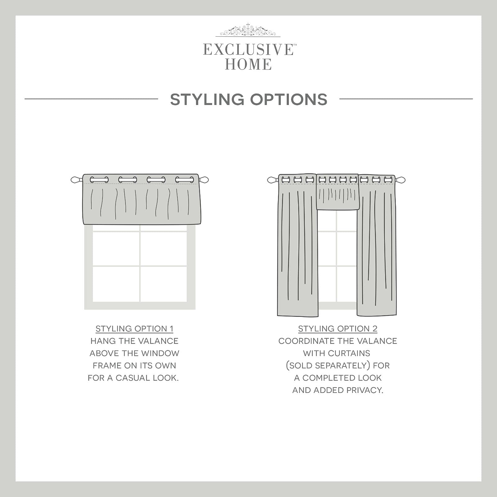 Exclusive Home Catarina Layered Room Darkening Blackout And Sheer Grommet Top Valance, 52''X18'', Cloud Grey