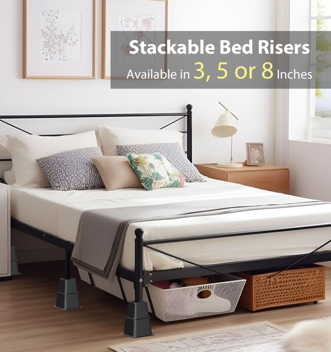 Tomgear Bed Risers 8 Inch, Heavy Duty Bed Lifts In Heights Of 3, 5 Or 8 Inches, Stackable Risers For Sofa, Couch, Chair, Desk, S