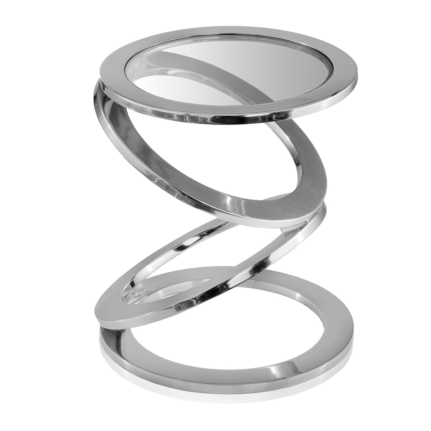 HomeRoots Aluminum, Glass Silver Rings Metal Frame and Glass Top Accent Table - Thumbnail 2