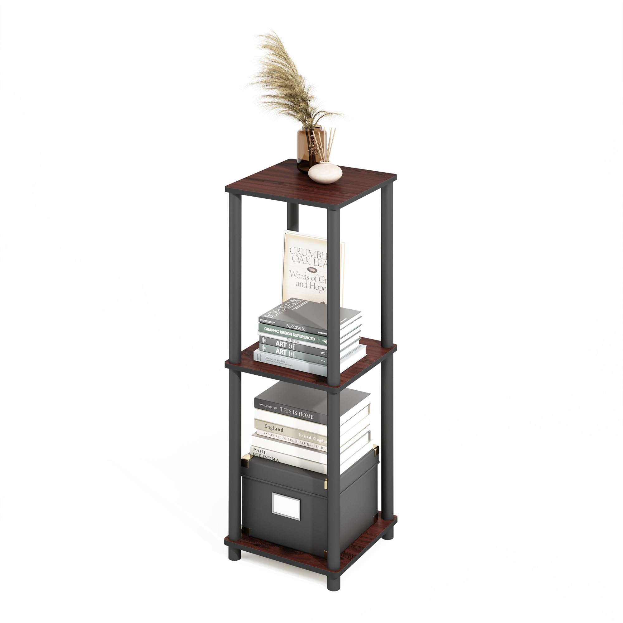 Furinno Turn-N-Tube Easy Assembly Stackable Bookcase, Bookshelf, Dark Cherry/Black