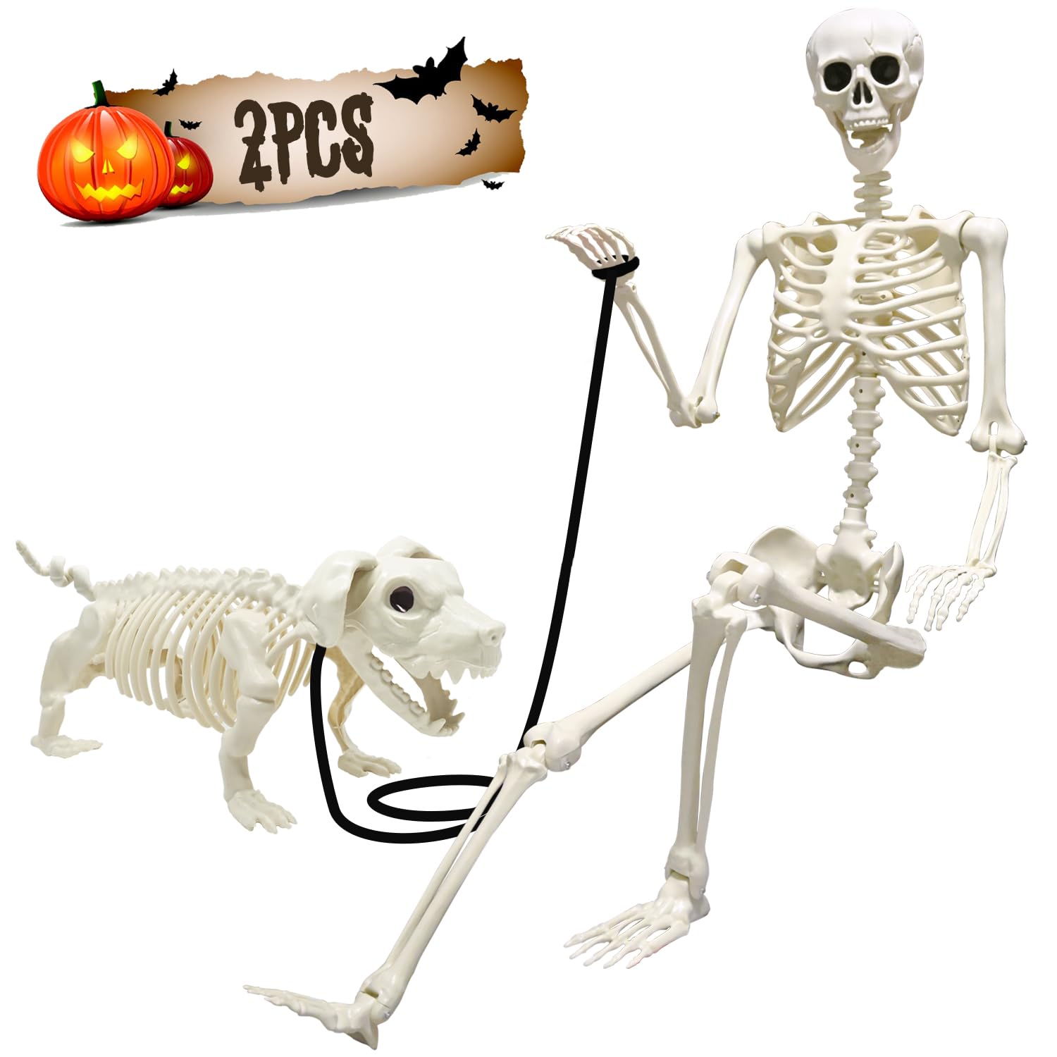 Umeelr 5.4Ft Halloween Skeletons, Full Size Skeleton With Skeleton Dog, Plastic Life Size Human Skeletons For Halloween Graveyar