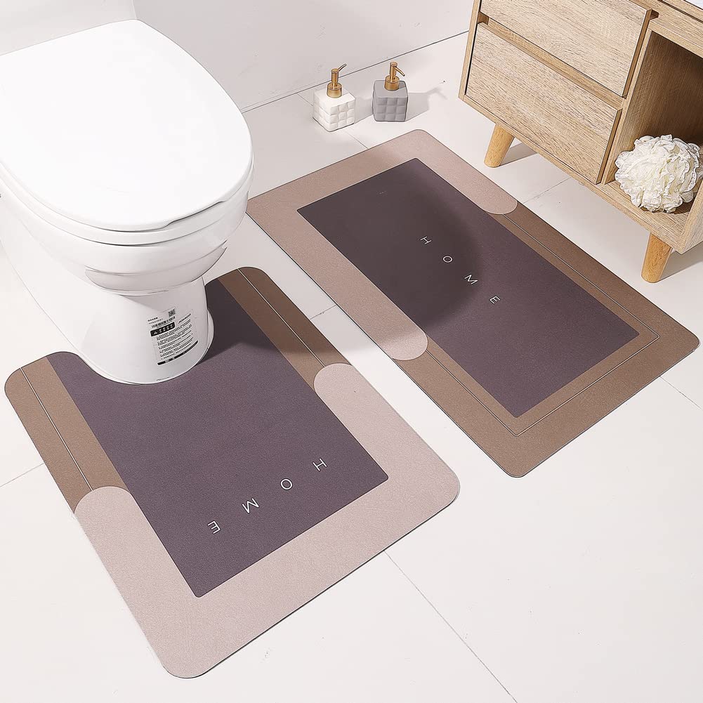HelloTree 2Pcs Ultra Soft Napa Skin Bath Mat and U-Shaped Toilet Rug, Water Absorbent and Non Slip Shower Bath Rug for Bathroom,