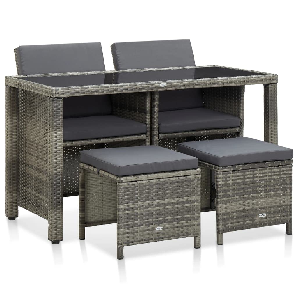 vidaXL 5 Piece Outdoor Dining Set with Cushions Poly Rattan Gray
