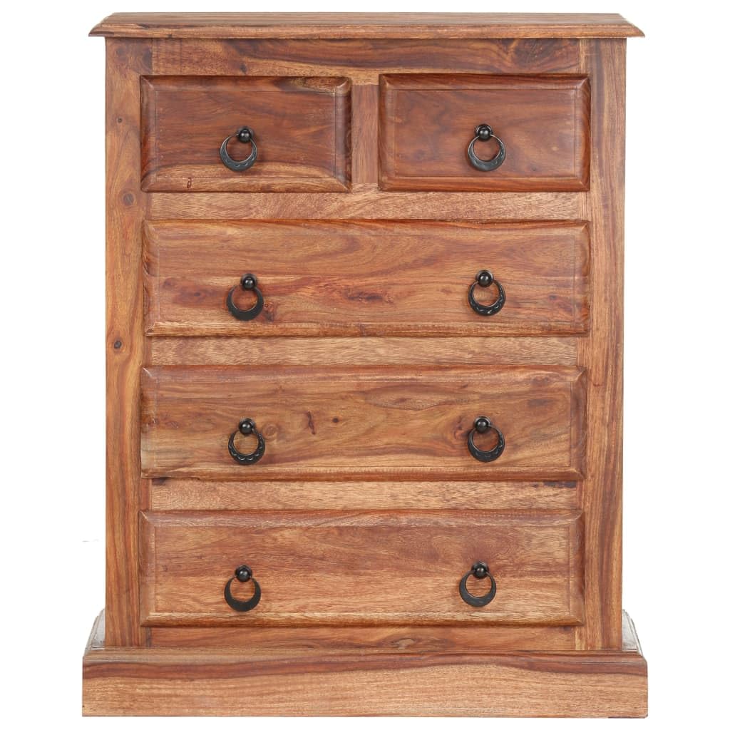 vidaXL Handmade Solid Sheesham Wood Drawer Cabinet - Sturdy and Stylish Storage Solution with Five Drawers, Light Brown Finish 23.6&quot;x13.8&quot;x29.5&quot;