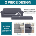 Turquoize Stretch Sofa Slipcover 2 Pieces Sofa Cover Couch Cover For 3 Cushion Couch Washable Furniture Protector Covers With Elastic Bottom Feature Thick Jacquard Fabric (Sofa, Grey)