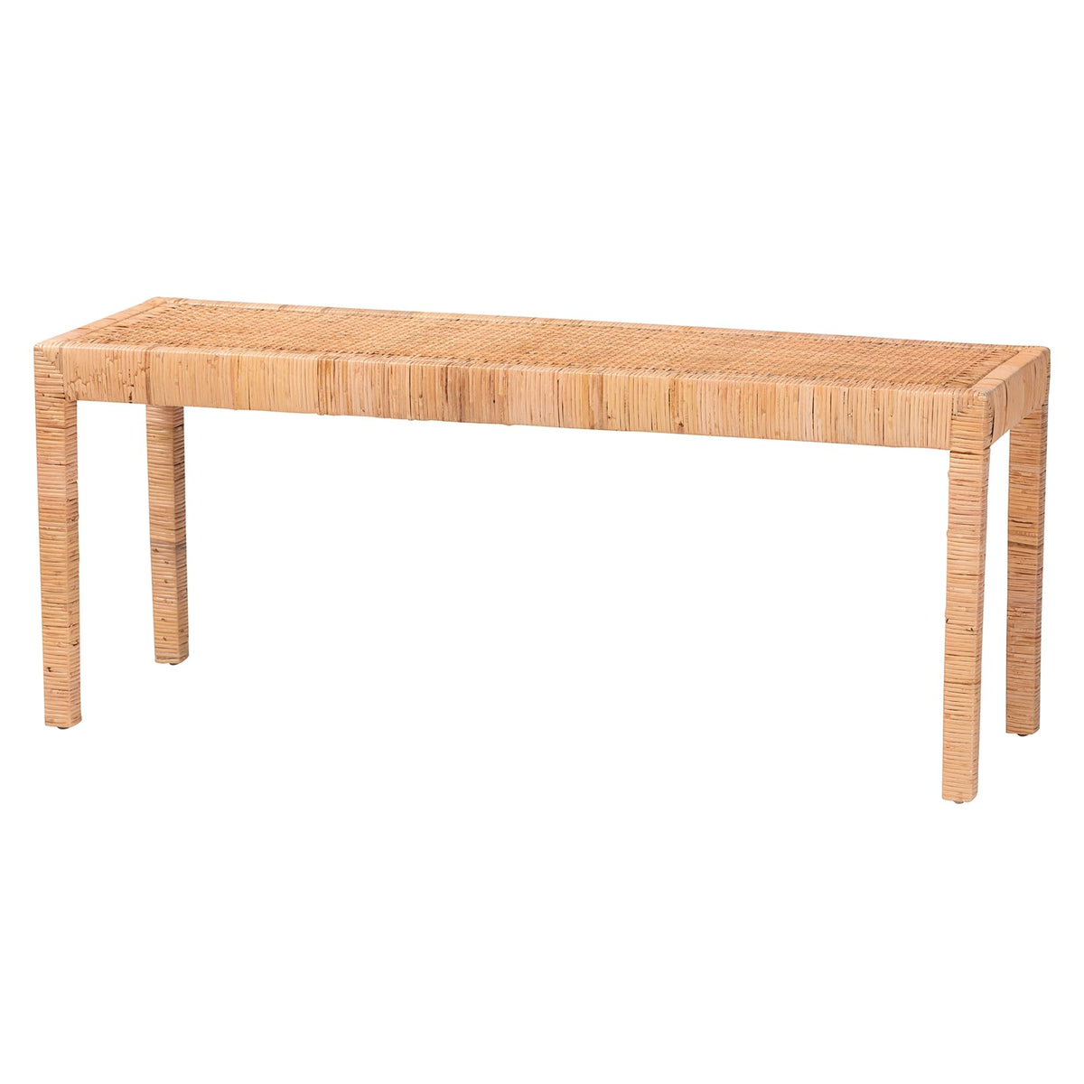 Baxton Studio Abelia Modern Bohemian Natural Rattan and Mahogany Wood Long Accent Bench