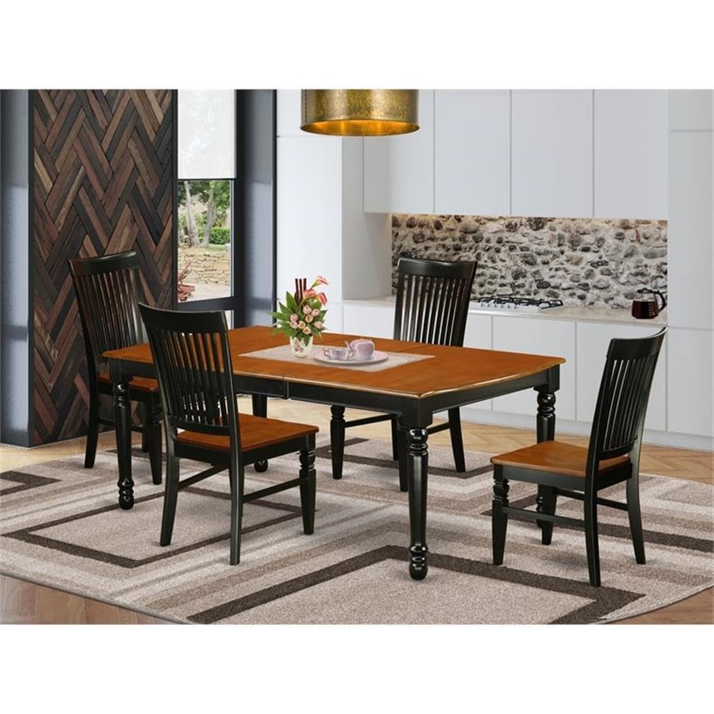 Black Cherry Kitchen Table Set 5-Piece Dining Furniture Black/Rubber Wood
