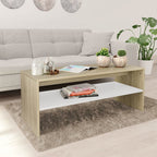 vidaXL Coffee Table with Shelf - Elegantly Designed Living Room Centerpiece - Constructed from Resistant Engineered Wood - Multifunctional White and Sonoma Oak Coffee Table.