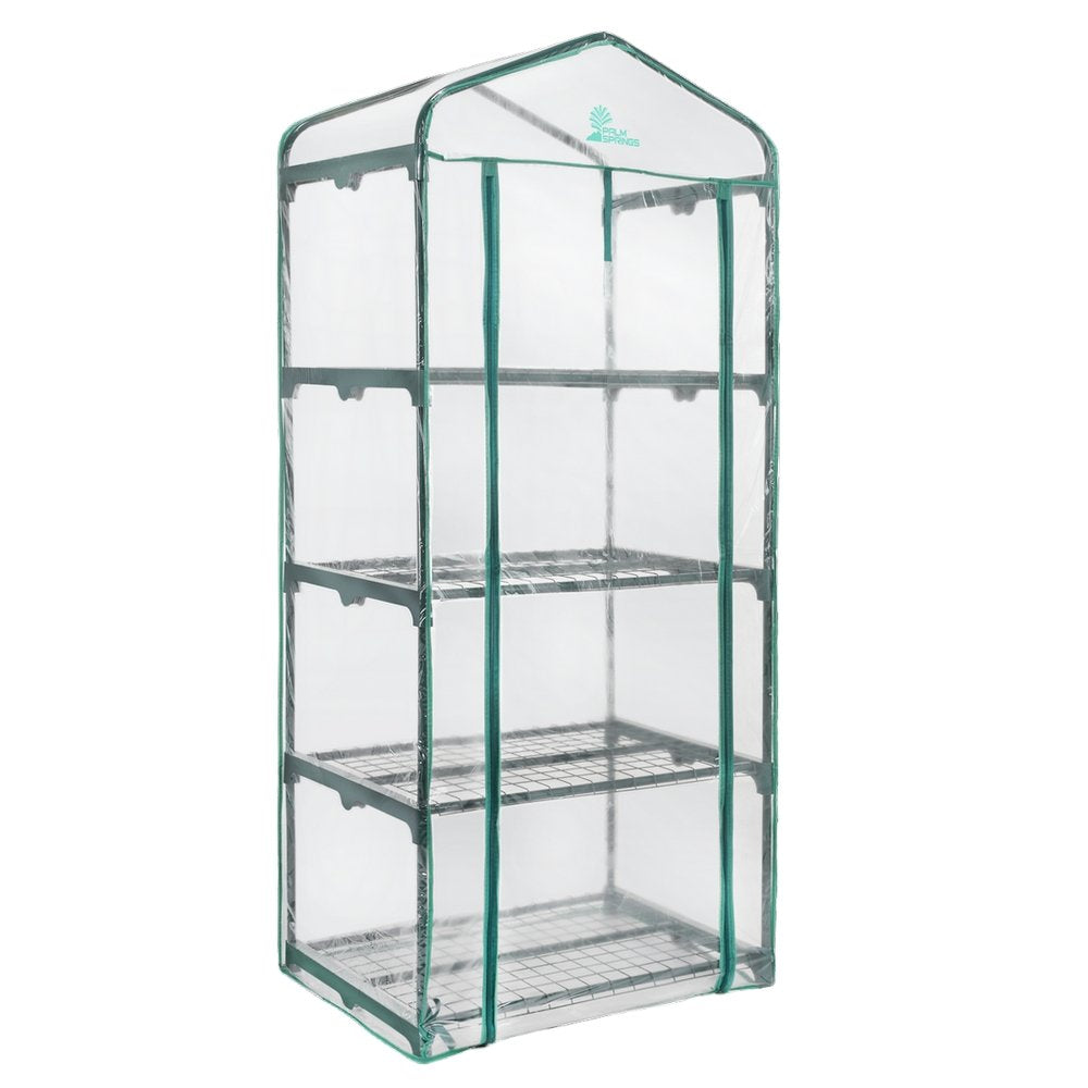 Palm Springs 4 -Tier Mini Greenhouse With Cover And Roll-Up Zipper Door