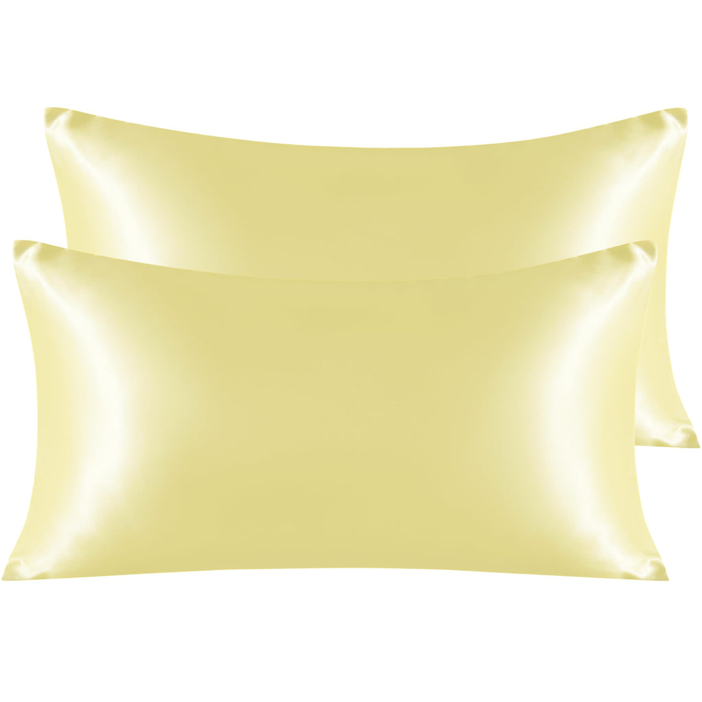Ntbay 2 Pack Satin King Pillowcases For Hair And Skin, Luxurious And Silky Pillow Cases With Envelope Closure, 20X40 Inches, Light Yellow