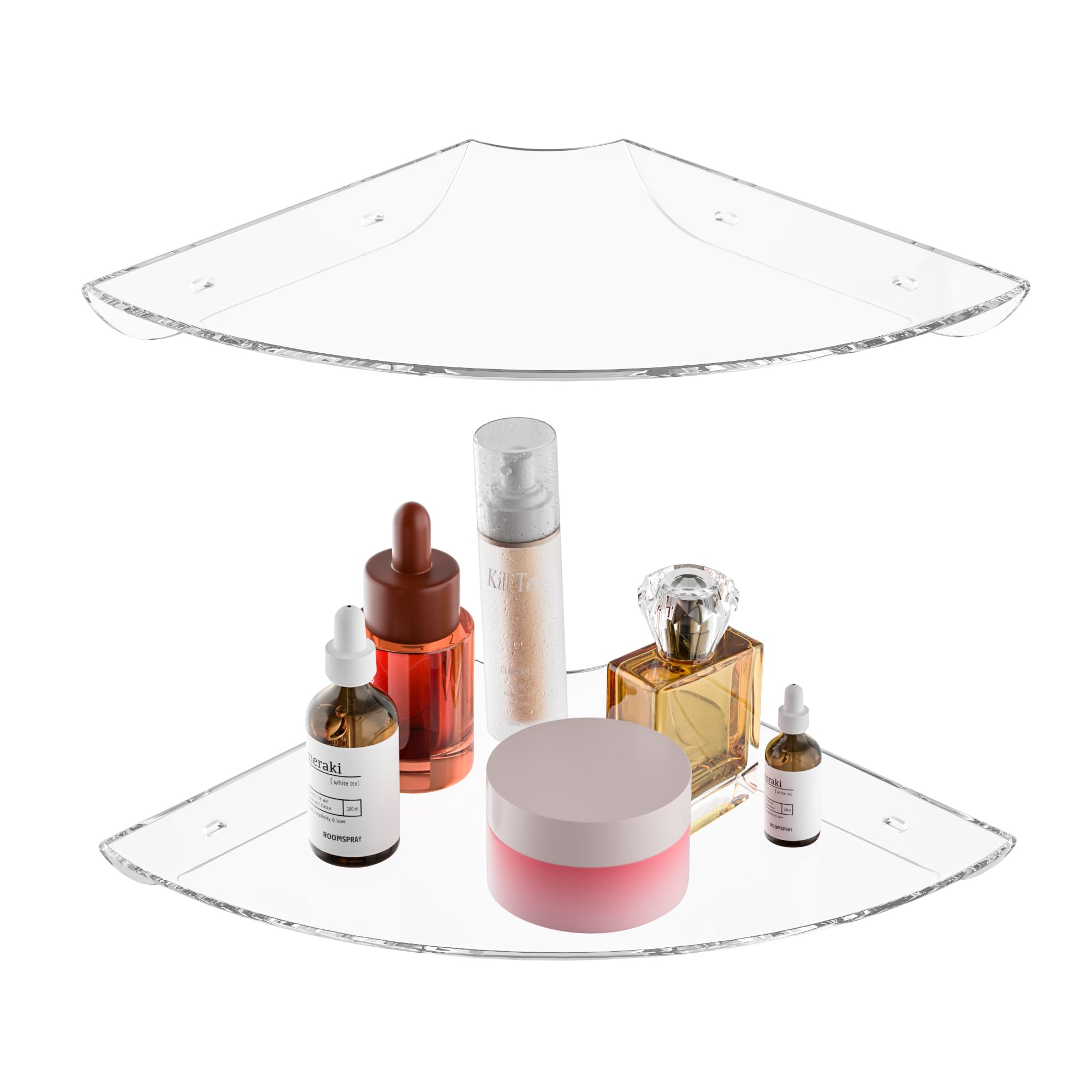 Sezanrpt 9.5x9.5 Inch Acrylic Corner Floating Shelf Set of 2, Clear Corner Wall Shelf for Home D  cor, Speakers, Security Camera