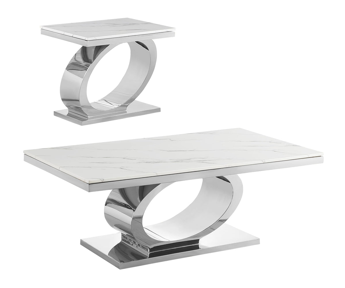 Best Quality Furniture Ct430 Coffee Table Set, 2-Piece, White/Silver