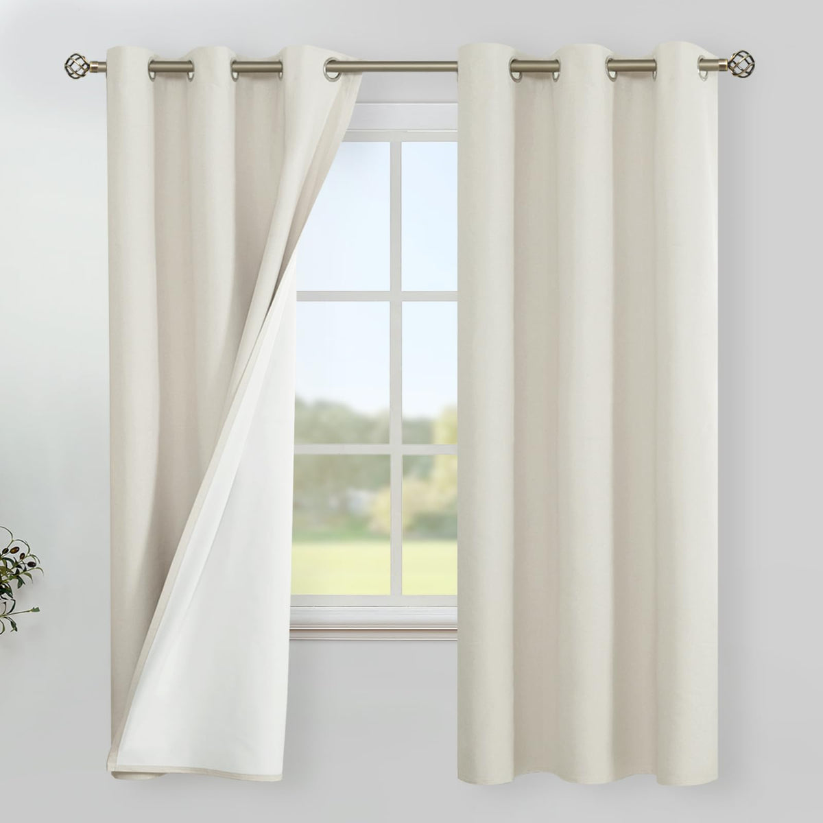 Youngstex Linen Blackout Curtains For Bedroom, Full Room Darkening Faux Linen Window Curtain Drapes Thermal Insulated For Living