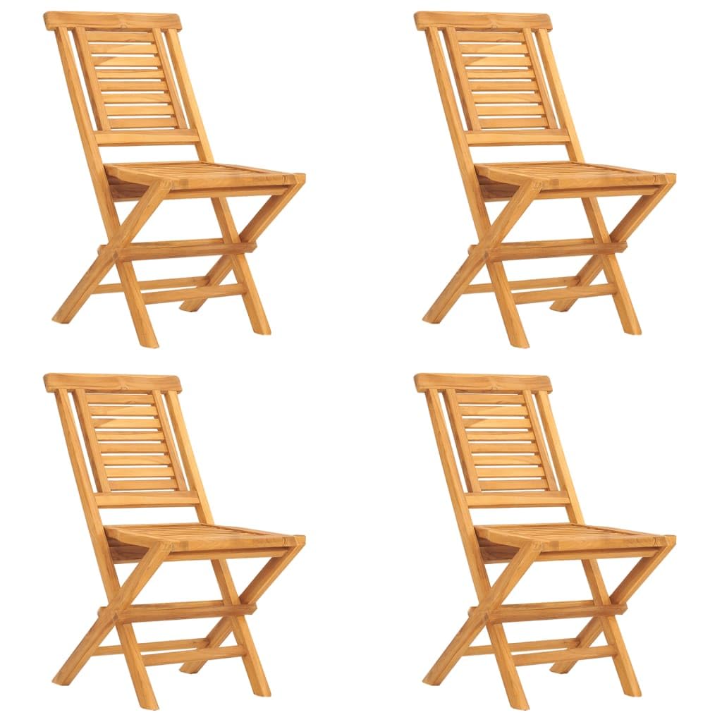 vidaXL 5 Piece Patio Dining Set with Foldable Function, Solid Teak Wood, Scandinavian Style, Includes Table and 4 Chairs with Slatted Design