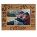 KATE POSH - 5 Years of Marriage Photo Frame - Happy 5th Anniversary Wood - Engraved Natural Solid Wood Picture Frame (5x7-Horizo