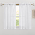 RYB HOME Short White Linen Curtains 45 inches Long, Cortinas para Cuarto Semi Sheer Curtains Rod Pocket Bedroom Kitchen Bathroom