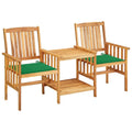 vidaXL Rustic Solid Acacia Wood Bistro Set with Tea Table and Cushions, Comfortable Outdoor Patio Chairs, User-Friendly Garden Furniture.