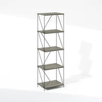 Furinno Wire 5-Tier Industrial Style Metal Frame Bookcase, Display Shelf, 16 Wide, Finn Oak