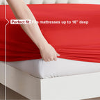 Nestl Split King Sheets Sets For Adjustable Bed - 5 Piece Split King Sheet Set, Double Brushed Split King Sheets, Hotel Luxury Red Sheets, Extra Soft Bedding Sheets & Pillowcases