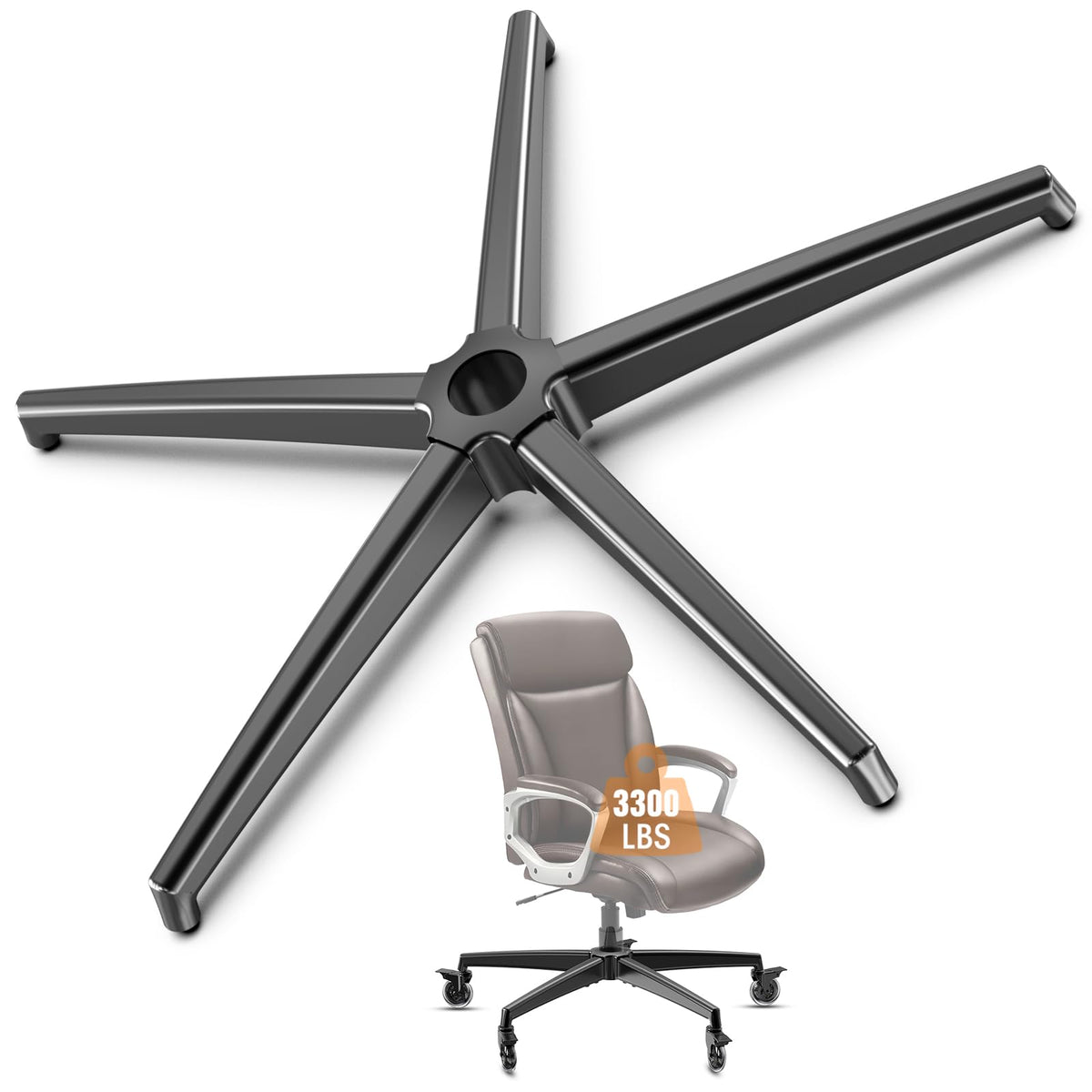 Office Chair Base Replacement (3300 Lbs) - Heavy Duty Alloy Office Chair Base Replacement, Universal Gas Cylinder And Caster Soc