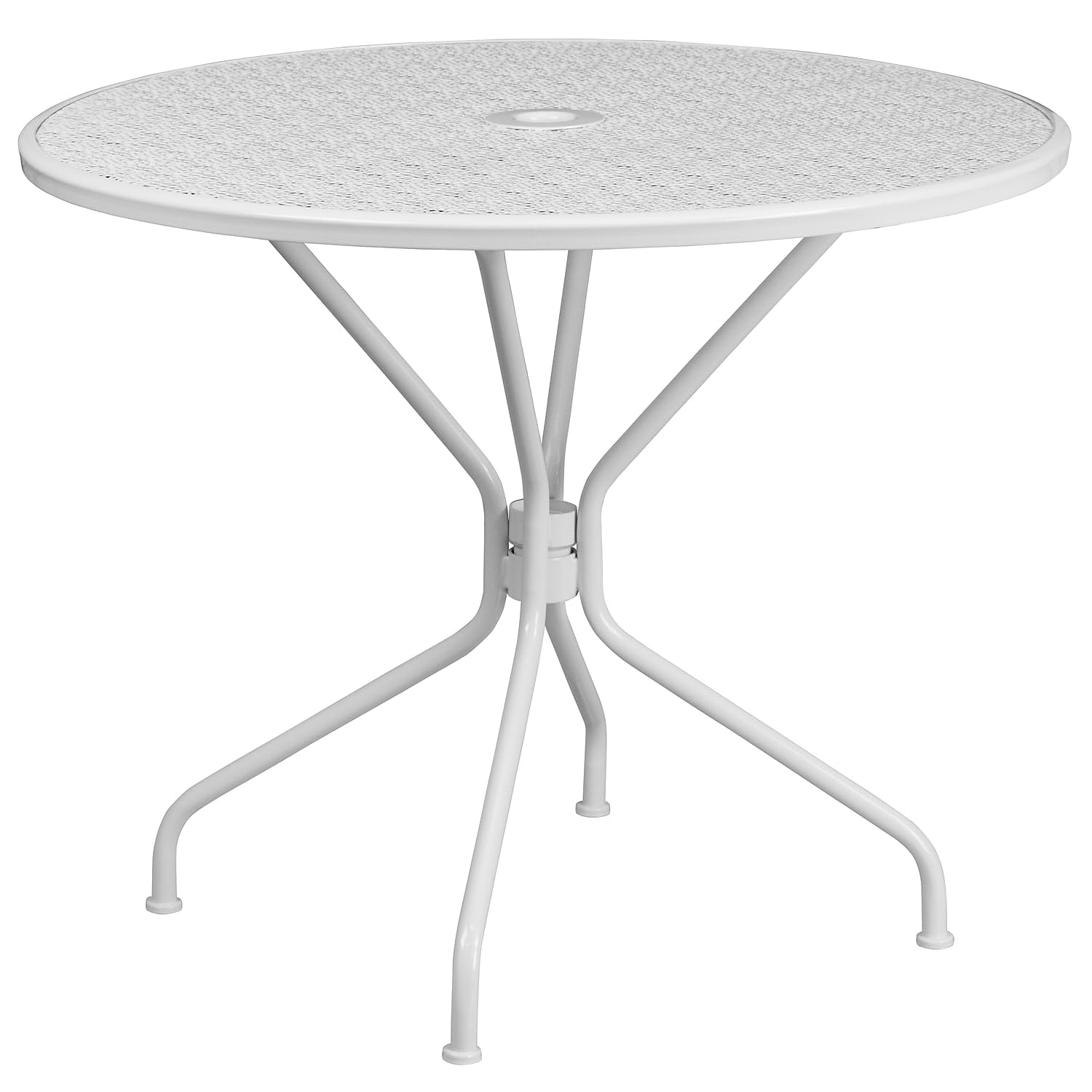 Flash Furniture Oia Commercial Grade 35.25" Round White Indoor-Outdoor Steel Patio Table with Umbrella Hole