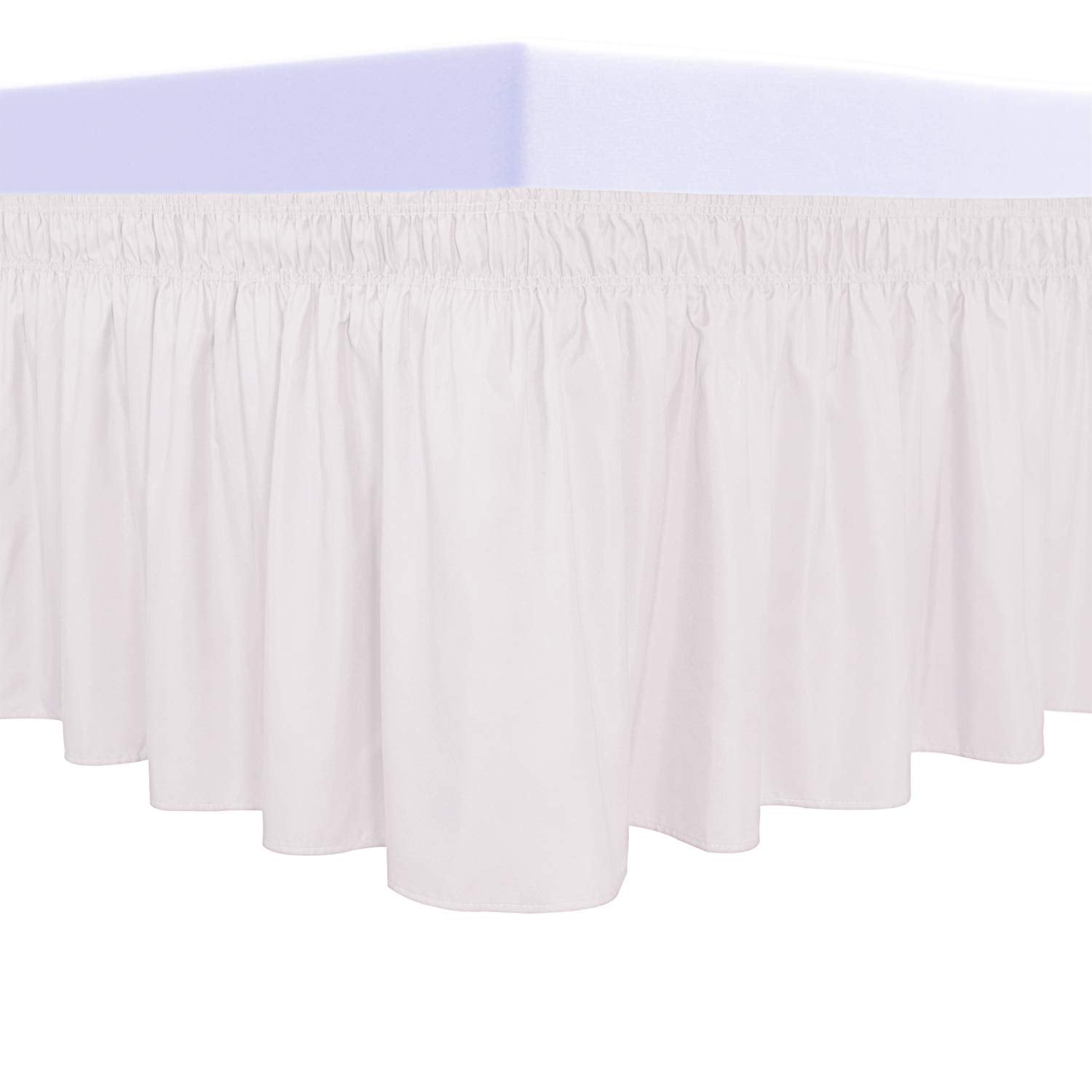 Purefit Wrap Around Ruffled Bed Skirt With Adjustable Elastic Belt - 22 Inch Drop Easy To Put On, Wrinkle Free Bedskirt Dust Ruffles, Bed Frame Cover For Queen, King And C-King Size Beds, Baby Pink