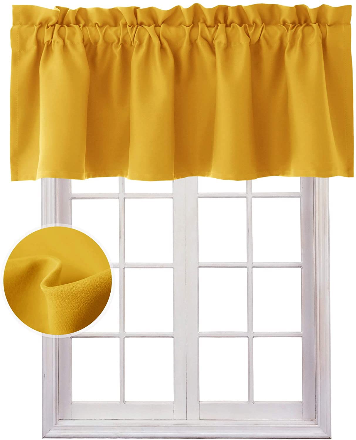 Hiasan Yellow Valance Curtains For Kitchen - Blackout Thermal Insulated Rod Pocket Window Valances, 52 X 18 Inches Length, 1 Panel