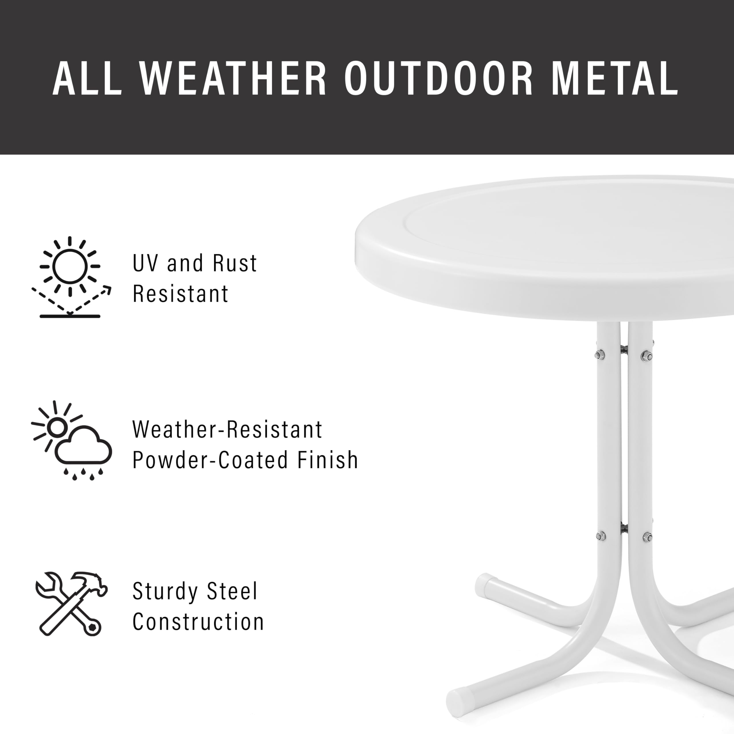 Crosley Furniture Gracie Weather Resistant Retro Metal Outdoor Side Table for Patio, Deck, Porch, Alabaster White
