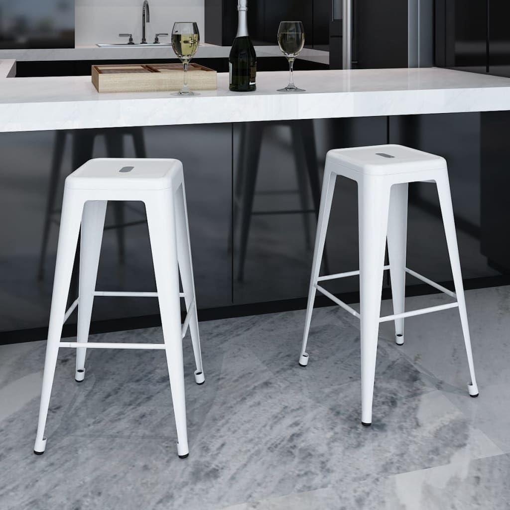 vidaXL Bar Stools 2 pcs - Versatile White Steel Stools Without Backrest, Ideal for Kitchen, Counter, Home Bar - Easy Assembly - Modern, Minimalistic Design