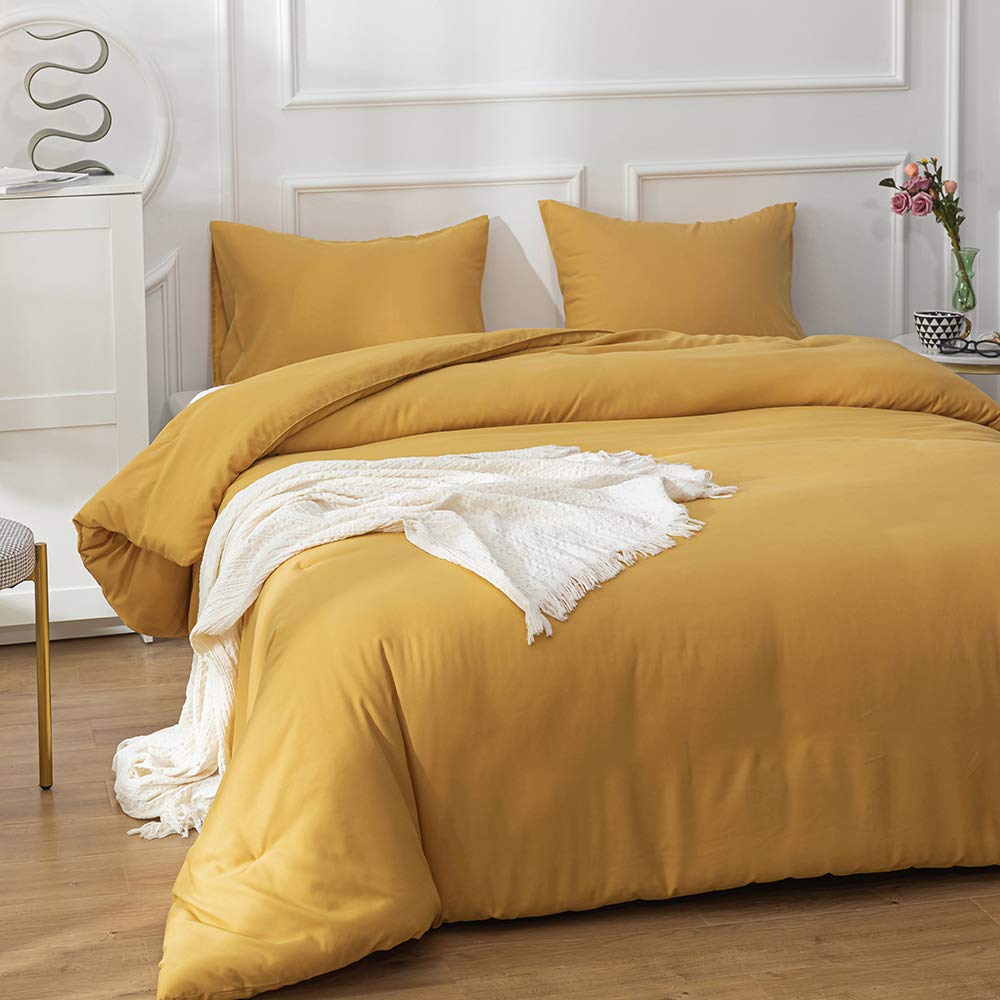Clothknow Mustard Yellow Comforter Set California King 3Pcs Dark Yellow Bedding Comforter Sets Turmeric Comforter Soft Yellow Co