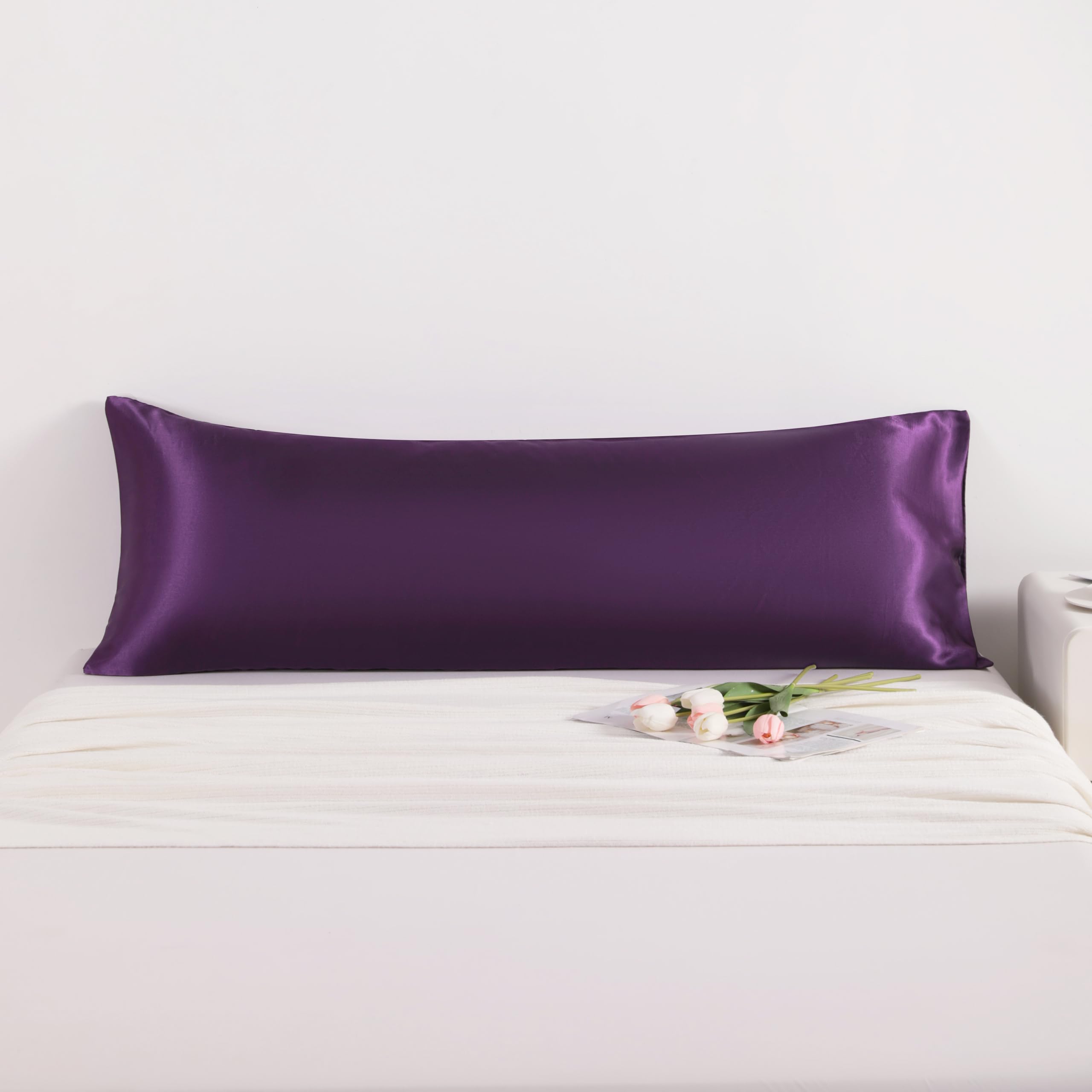 Ntbay Satin Body Pillowcase For Hair And Skin, Luxurious And Silky Pillow Case With Envelope Closure, 20X54 Inches, Eggplant Purple