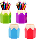 Partyyeah 4 Pieces Pencil Shaped Pen Holders, Removable Students Pencil Shaped Pot Pen Holder Colorful Vase Pencil Pot Desktop A