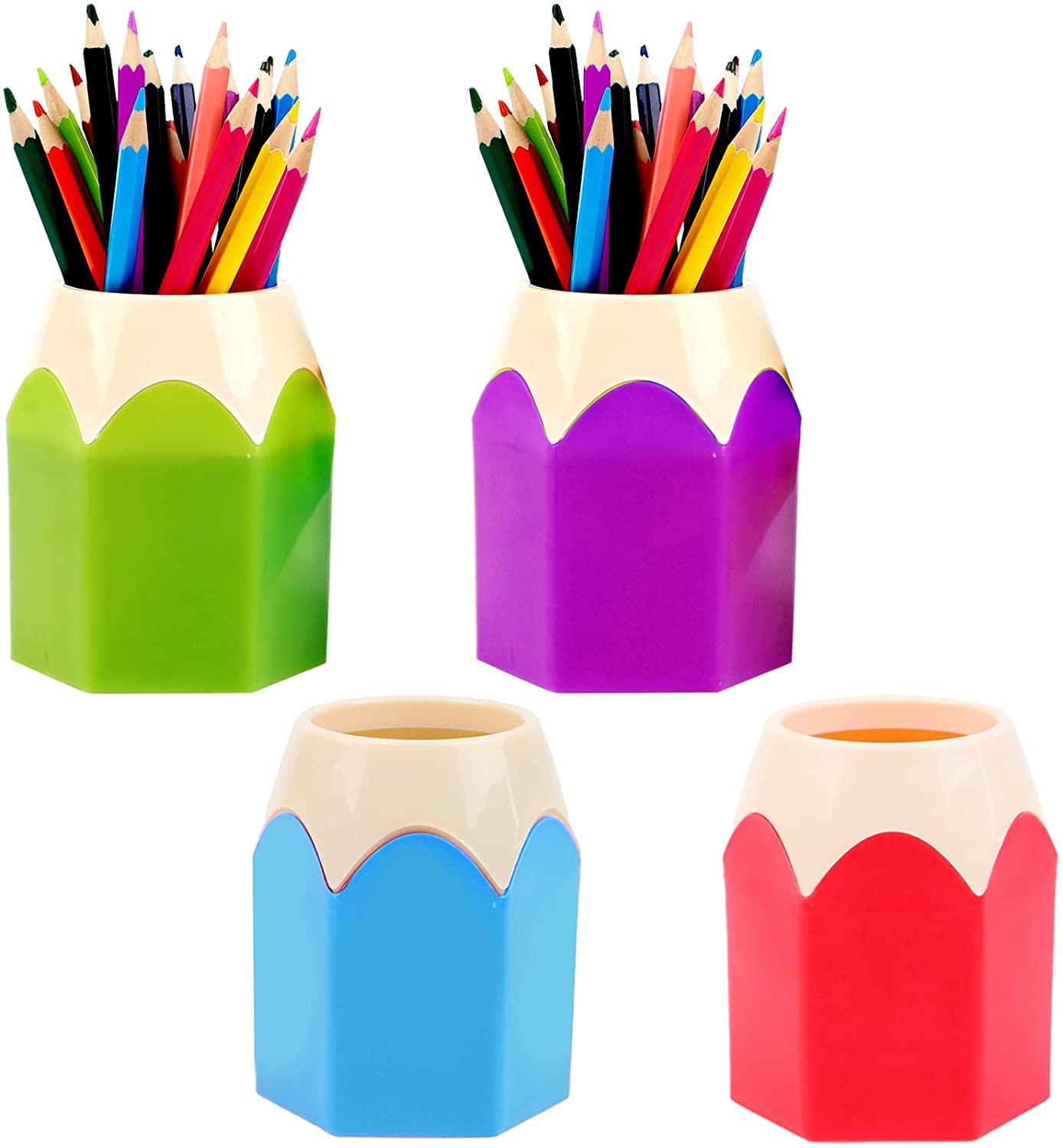 Partyyeah 4 Pieces Pencil Shaped Pen Holders, Removable Students Pencil Shaped Pot Pen Holder Colorful Vase Pencil Pot Desktop A