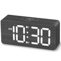 uscce Wooden Digital Alarm Clocks for Bedrooms: Dimmable Dual Alarm Clock with Large Numbers for Bedside Desk - Gray