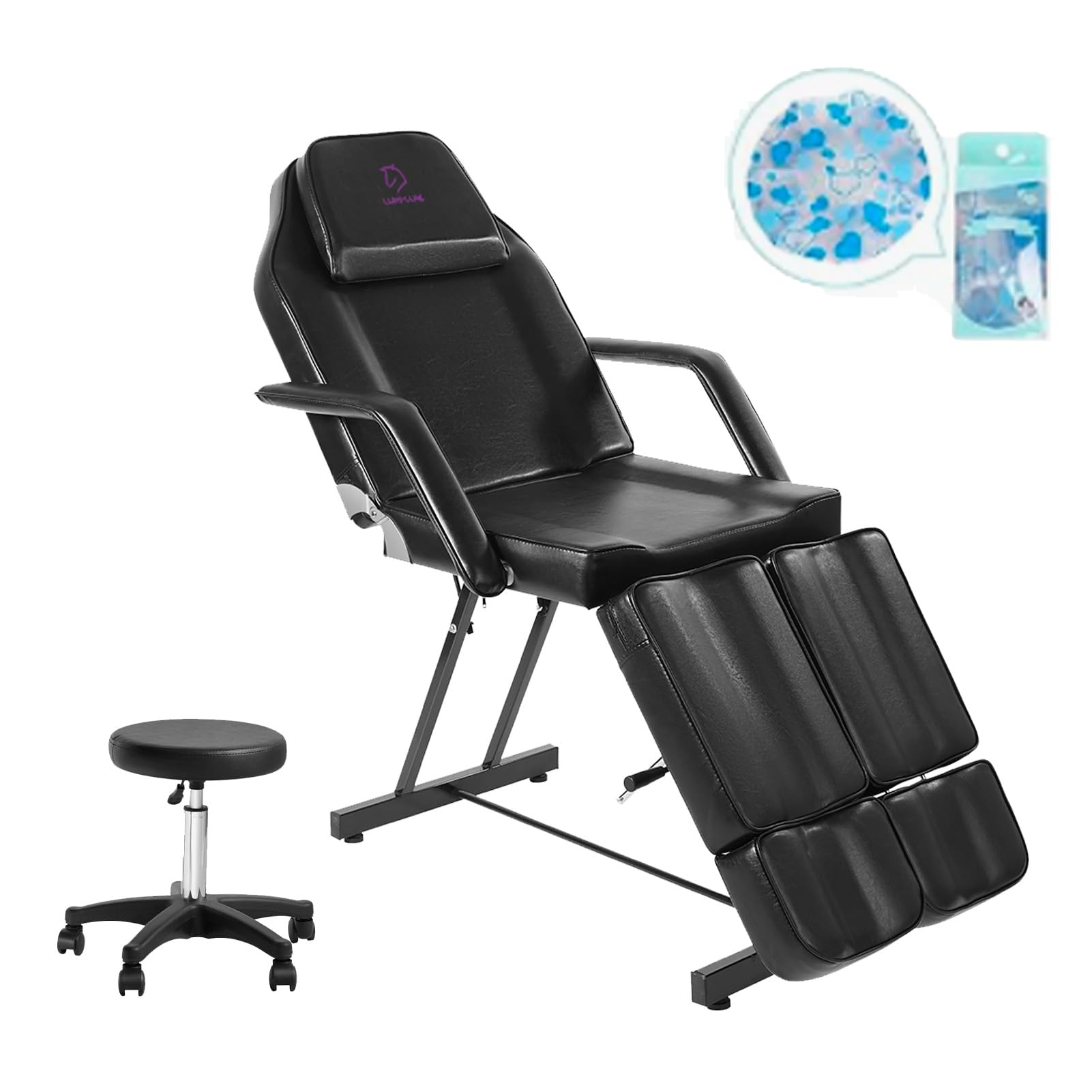 LUXMARS Facial Chair, Adjustable Tattoo Chair Salon Bed with Hydraulic Stool Massage Bed for Professional Massage Facial Lash Be