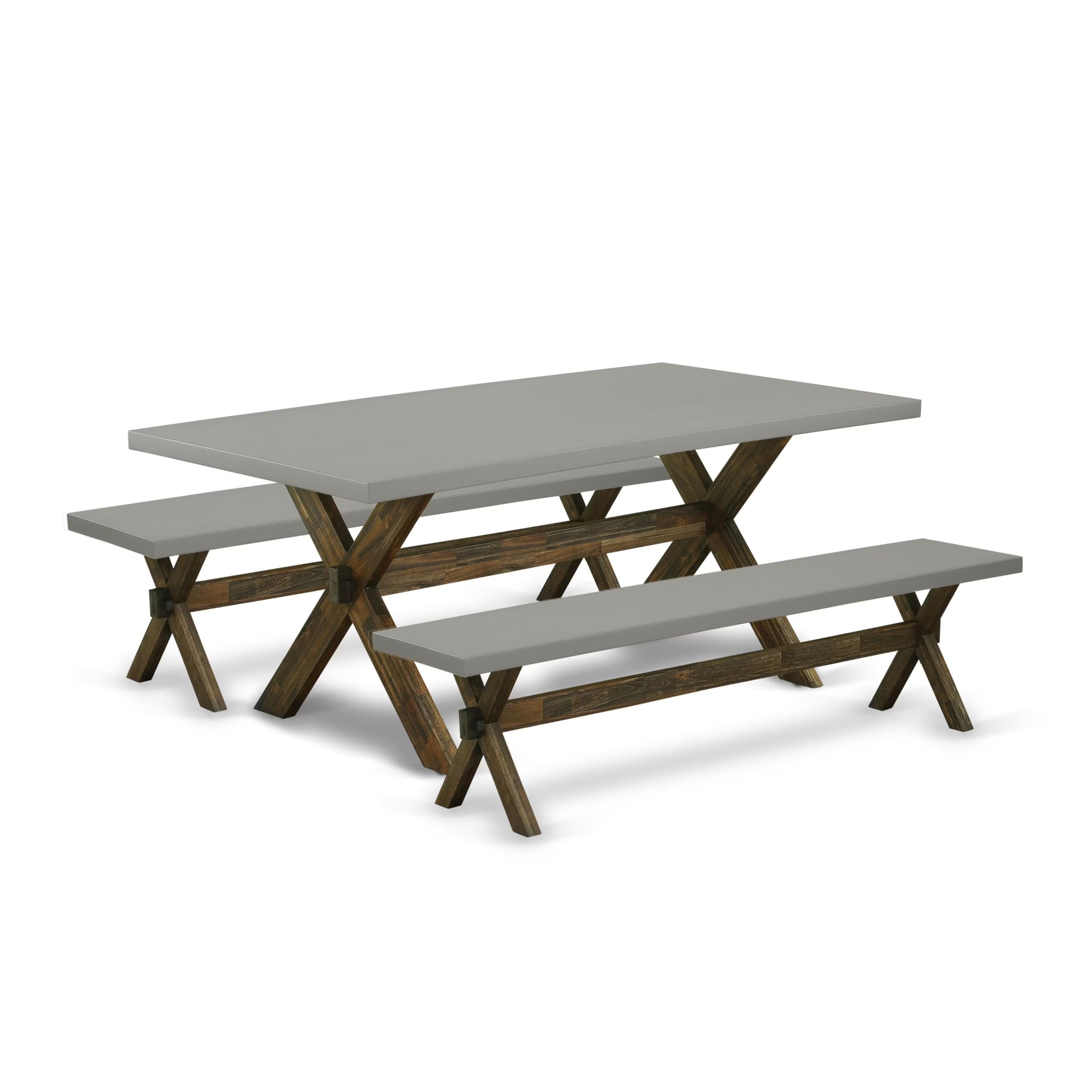 East West Furniture X2-797 3 Piece Dinette Set for Small Spaces Contains a Rectangle Dining Table with X-Legs and 2 Dining Table Bench, 40x72 Inch, Multi-Color