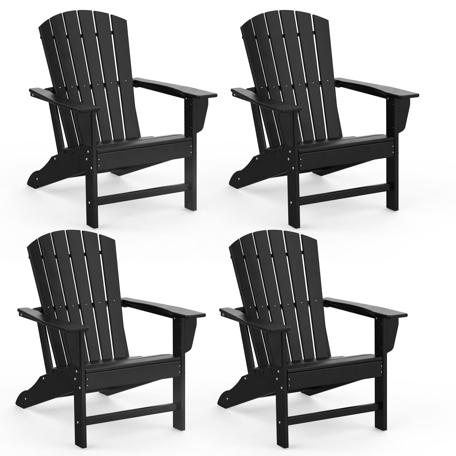 Greenvines Adirondack Chairs Set Of 4, Hdpe All-Weather Fire Pit Chairs, Plastic Campfire Chair For Deck Backyard Patio Outdoor Poolside Porch Lawn Outside, White